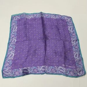 Etro Linen/Silk, Paisley/Floral Scarf Blue & Purple Head, Neck, Hankerchief EUC